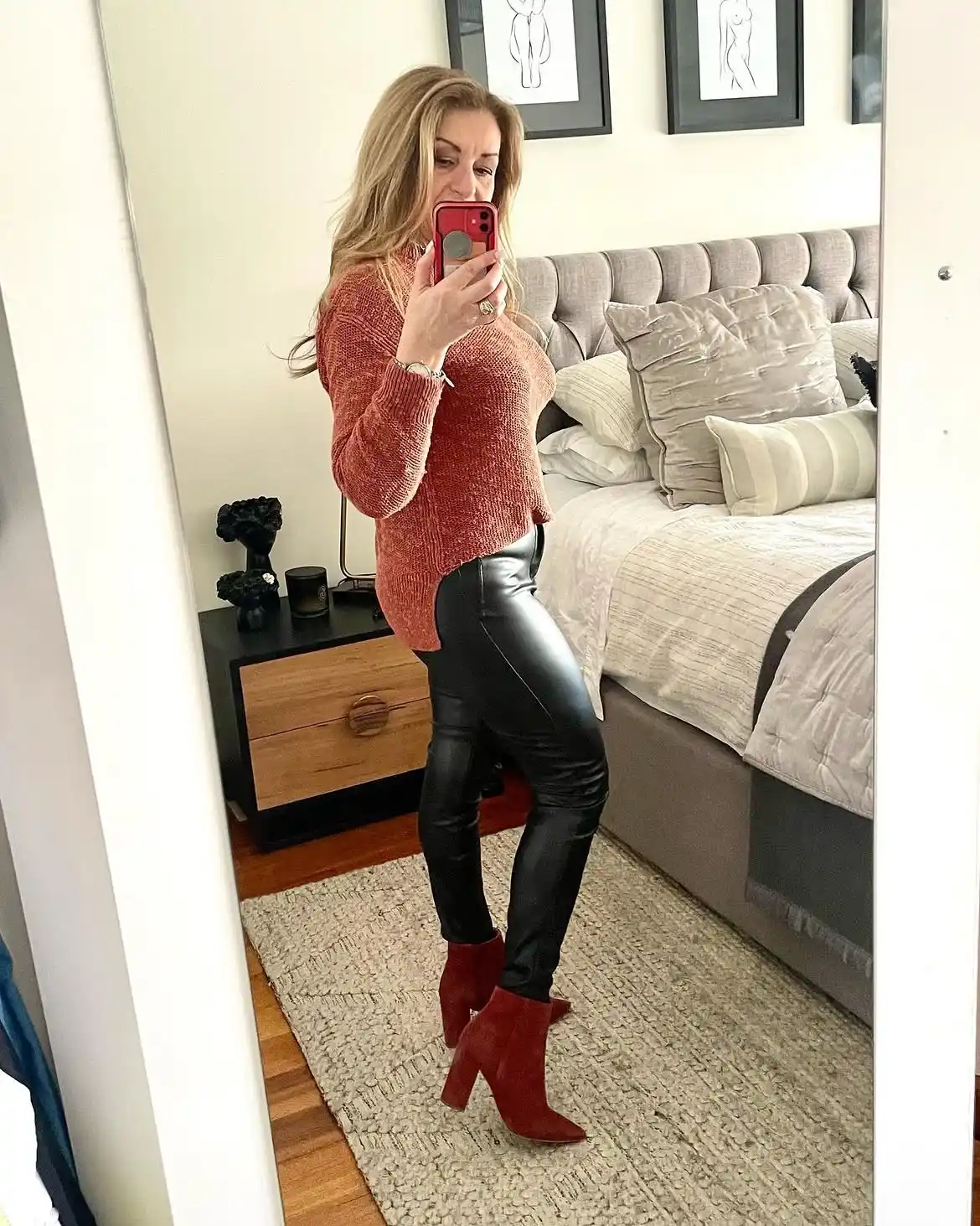 20 Ankle Boot Outfits for Women Over 40 16 15. Rust Sweater with Suede Ankle Boots