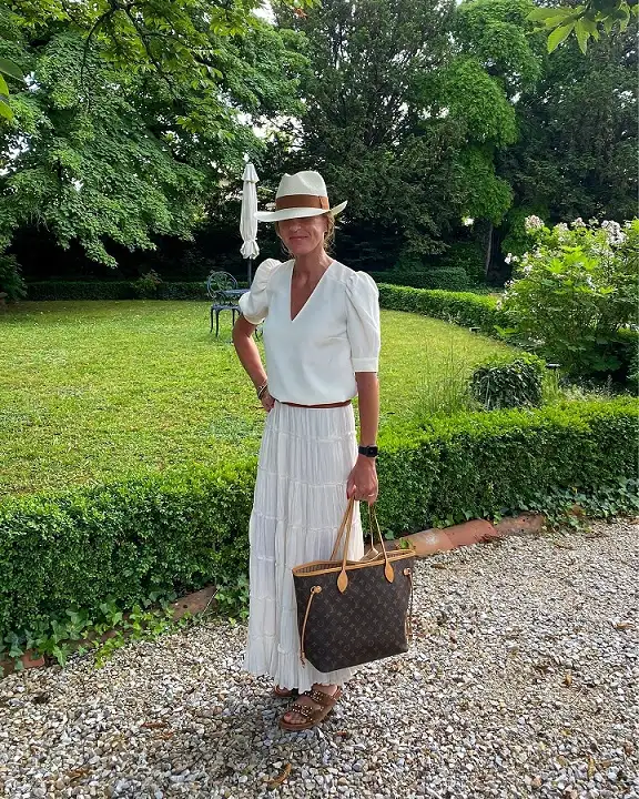 An All White Garden Look With a Tiered Maxi Skirt