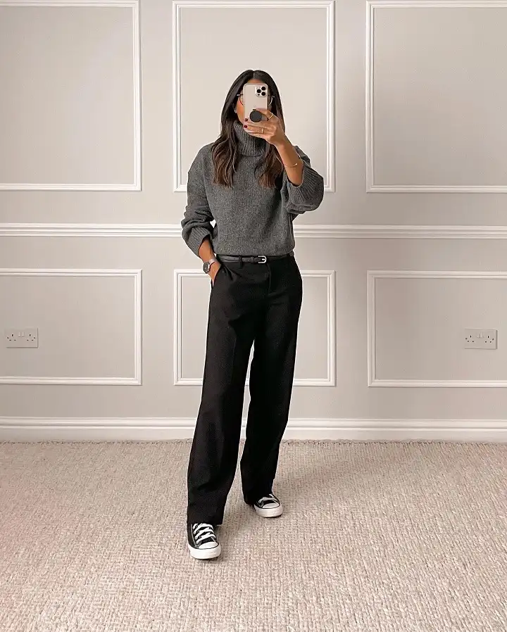 Charcoal Turtleneck with Tailored Black Trousers