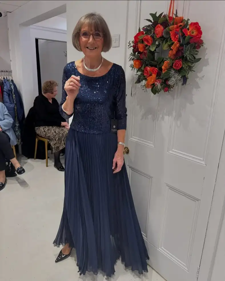 Navy Sequin Top With a Pleated Chiffon Maxi Skirt
