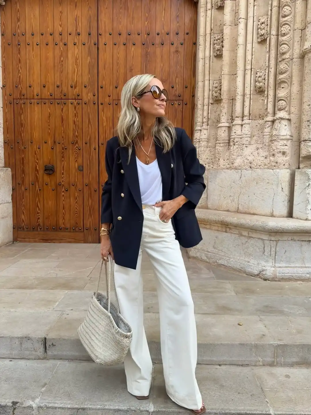 Fall Capsule Wardrobe for Women Over 40 (20 Pieces) 9 8. Navy Double Breasted Blazer