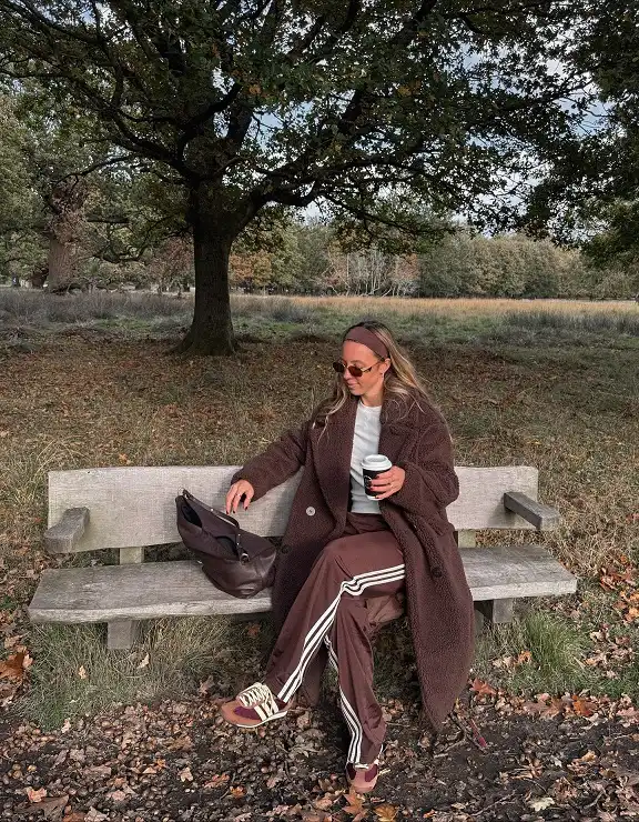 Brown Suede Trench With Light Wash Wide Leg Jeans