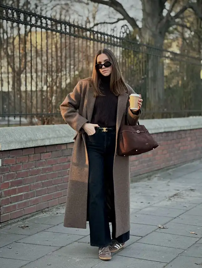 The Brushed Brown Coat Styled With Black