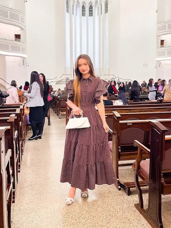 Pinstripe Tiered Maxi Shirt Dress With Flutter Sleeves