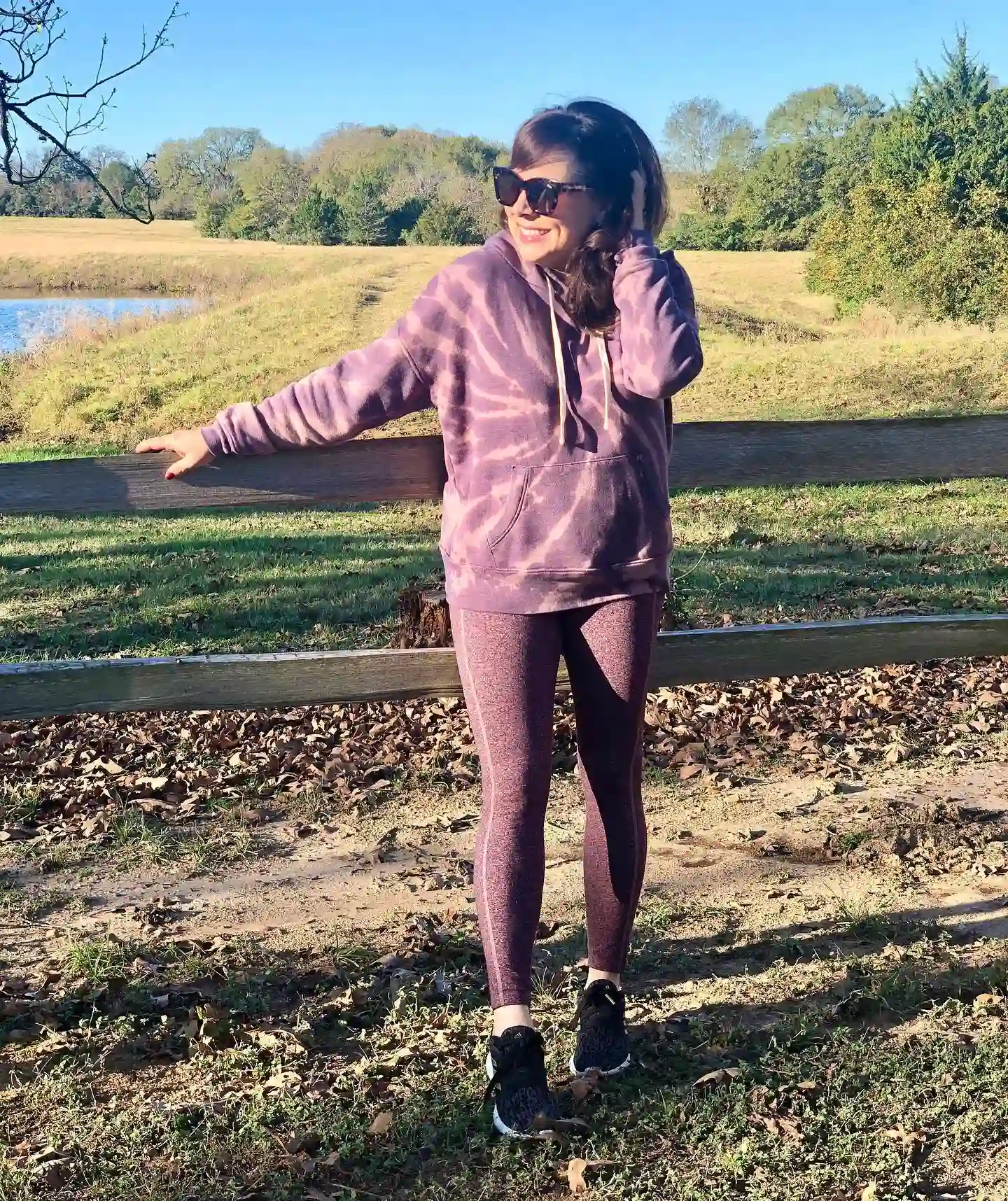 15 Athleisure Outfits for Women Over 40 16 15. Tie Dye Hoodie and Marled Leggings