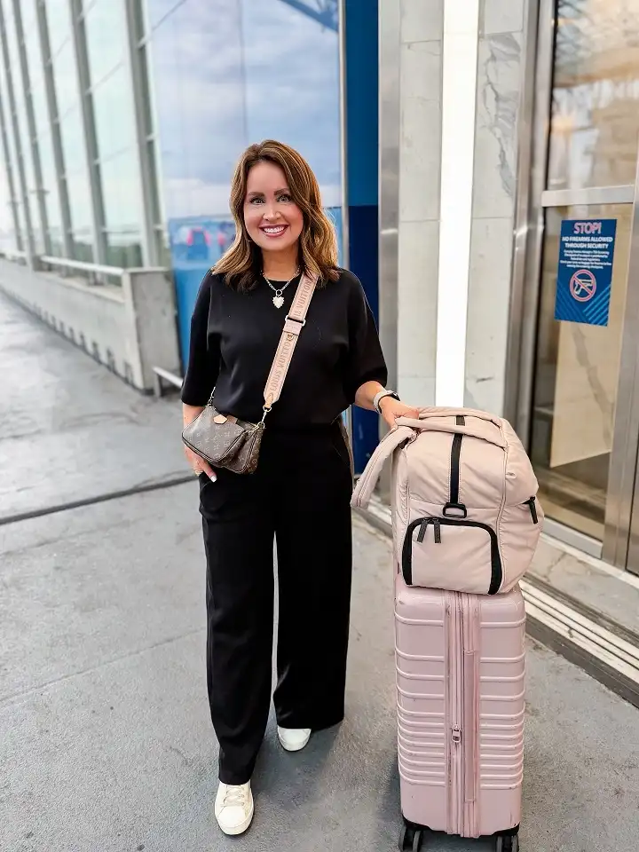 Black Short Sleeve Top and Wide Leg Pants