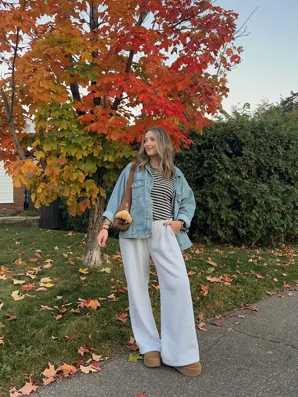 Oversized Denim Jacket With Gray Wide Leg Sweatpants