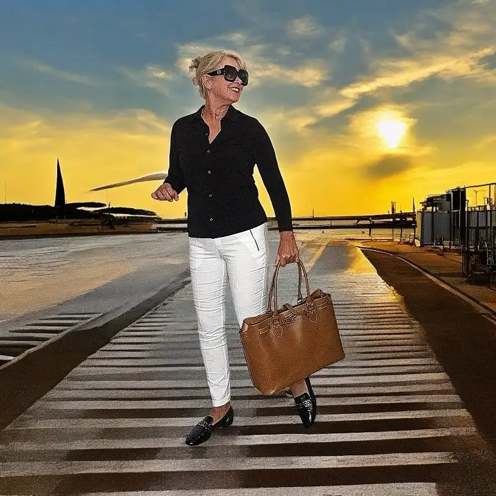 Black Knit Shirt With White Zip Pants