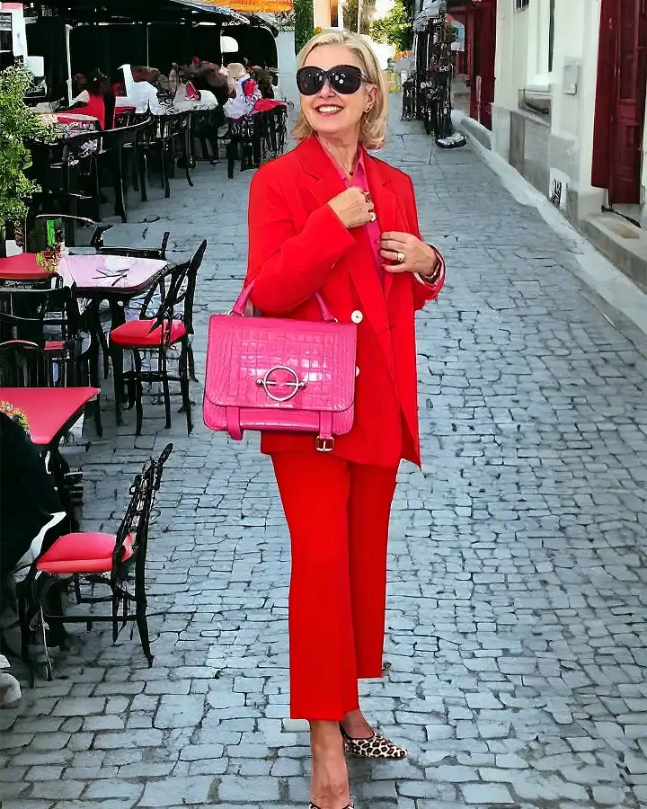 Red Pantsuit With Hot Pink Accents