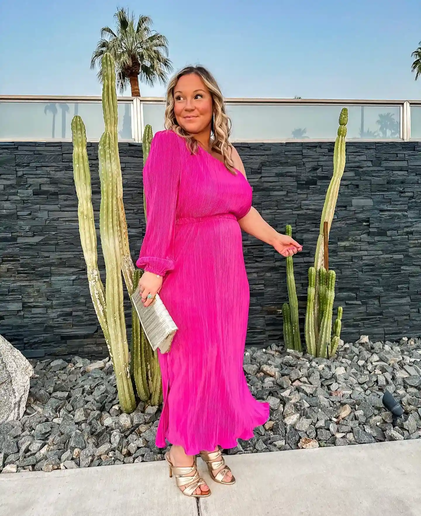 4. One Shoulder Pink Maxi Dress