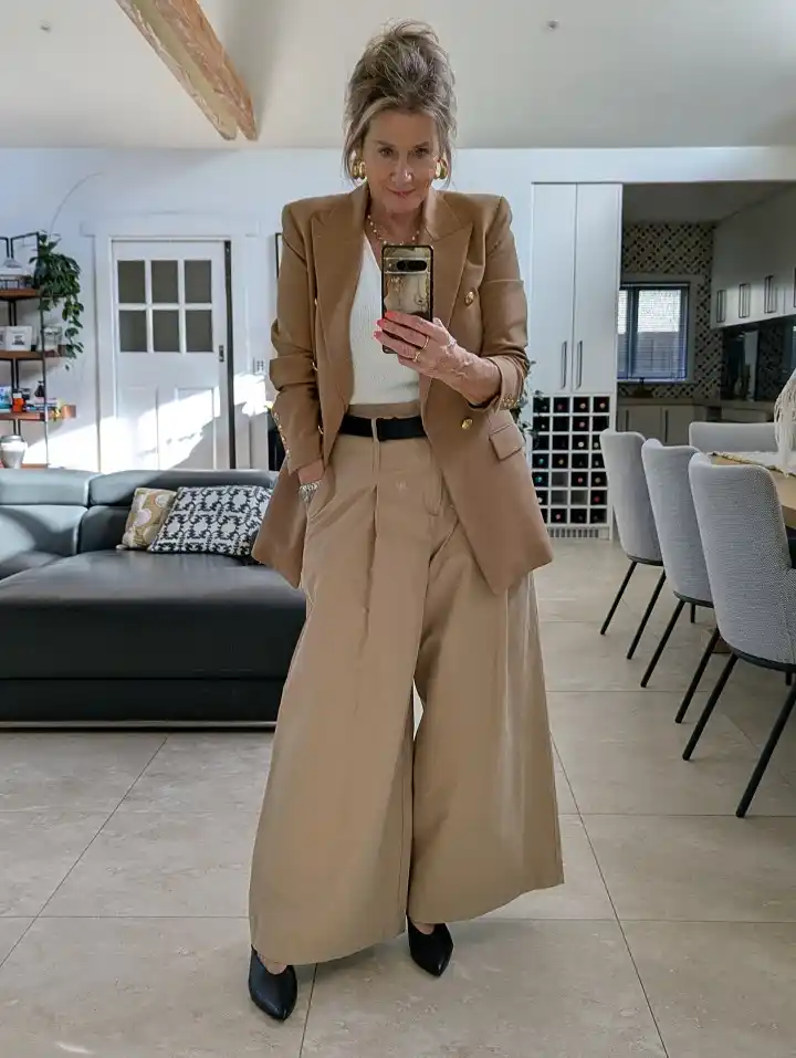 18 Winter Work Outfits for Women Over 40 8 A Camel Blazer Suit For Days You Need To Look In Charge