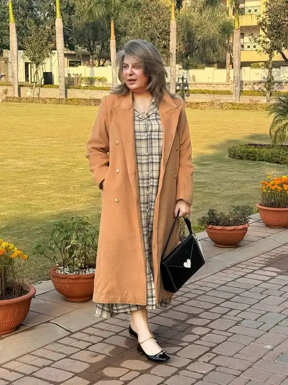 The Classic Camel Coat Over a Midi Shirt Dress