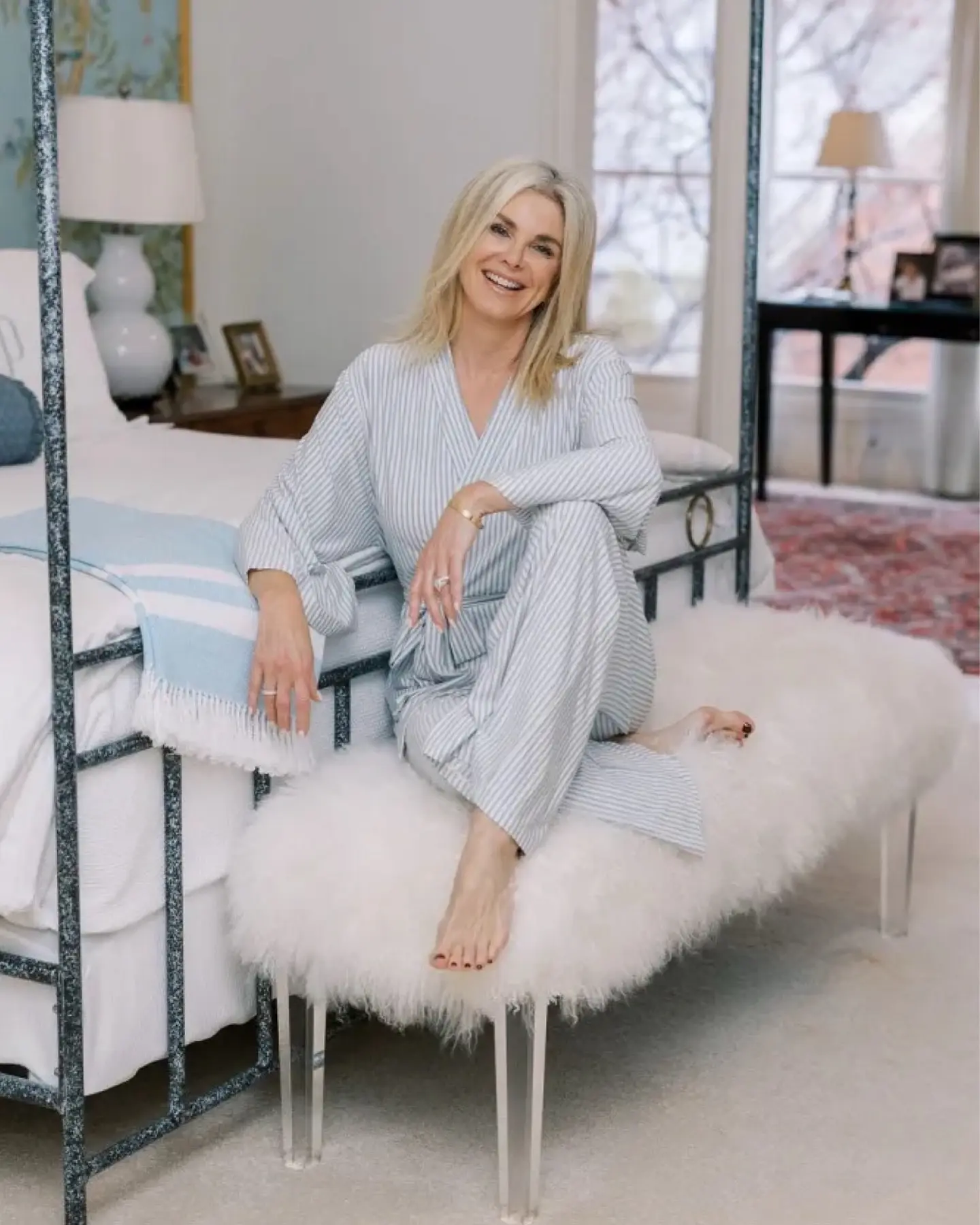 12 Loungewear Pieces for Women Over 40 (Not Sloppy) 5 4. Wrap Style Striped Robe