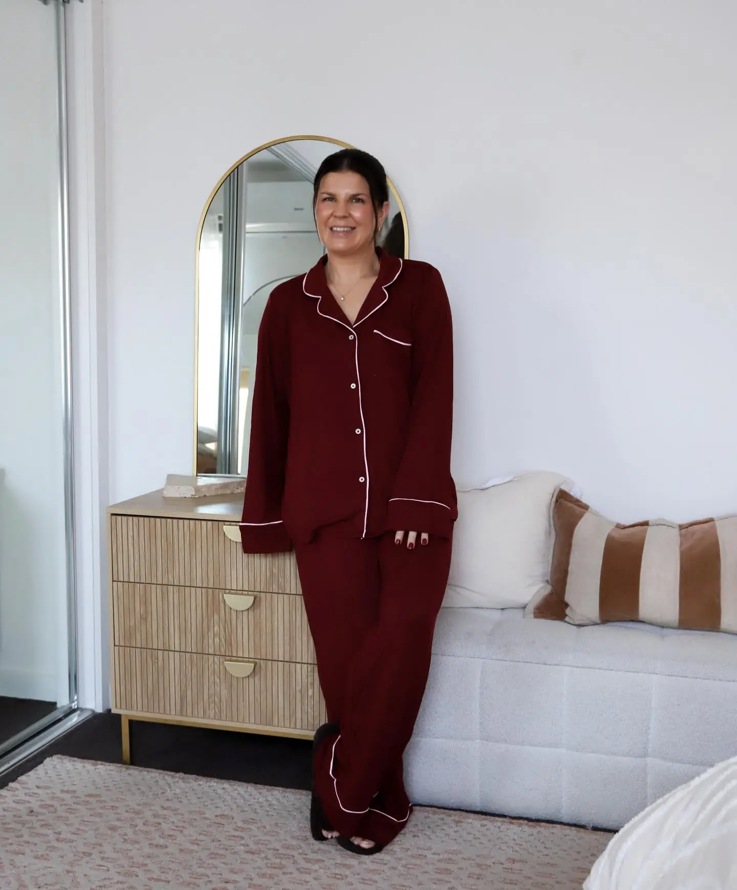 Elevated Pajamas for Women Over 40: 10 Sets You Can Answer the Door In 6 5. Burgundy Piped Pajama Set