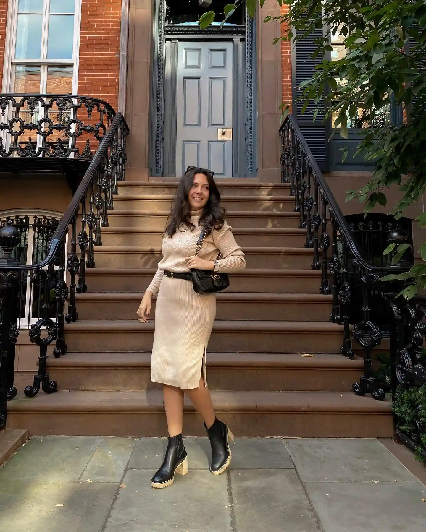 8. Ribbed Sweater Dress with Chunky Platform Boots
