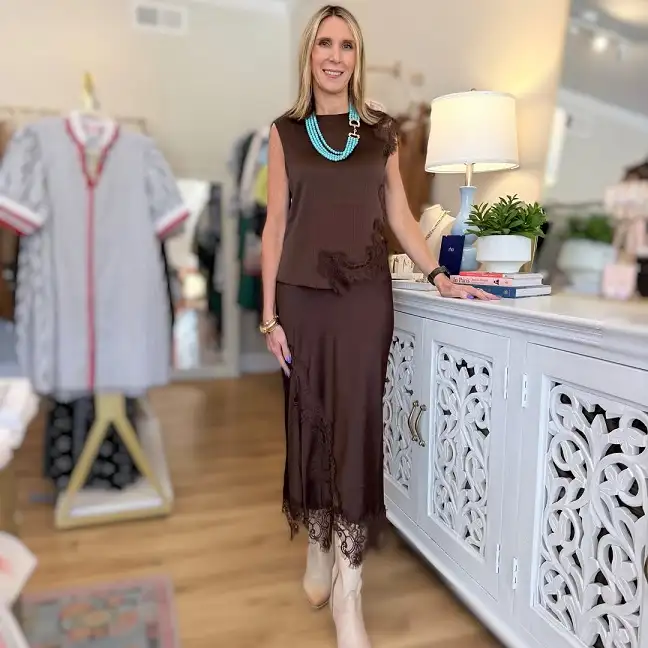 A Chocolate Brown Matching Set With Lace Trim