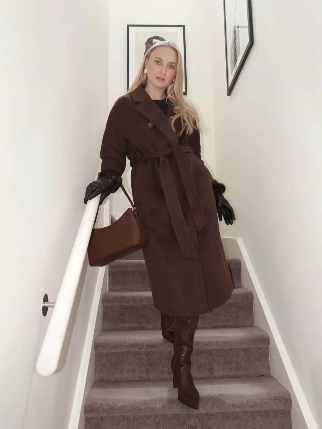 18 Wool Coat Outfits for Women Over 40 You Can Copy This Winter 3 2. Belted Chocolate Brown Wool Coat With Tall Boots