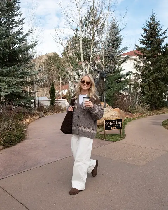Fair Isle Cardigan With Cream Wide Leg Pants